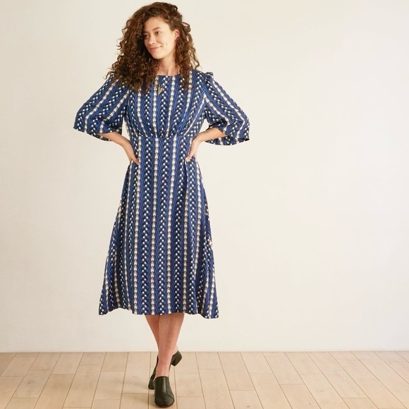 NWT Anthropologie The Odell’s Bell Sleeve Open Back Dress Kigali - Picture 11 of 12